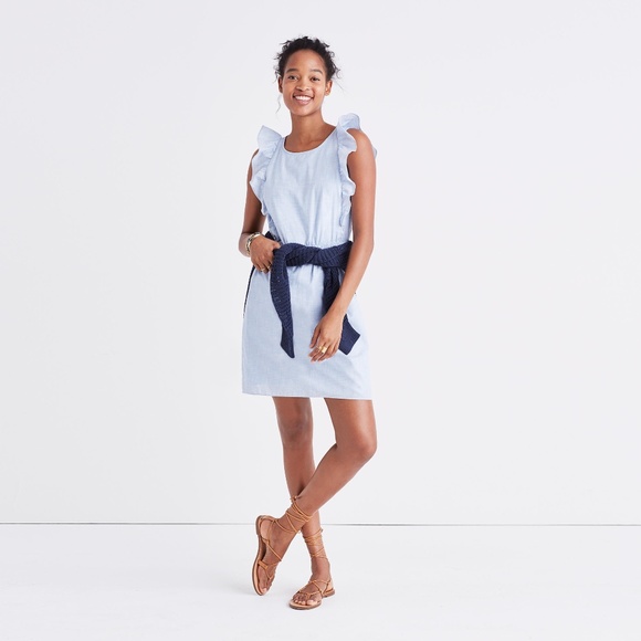 Madewell Dresses & Skirts - MADEWELL BELLFLOWER RUFFLE NAUTICAL CHAMBRAY MINI
